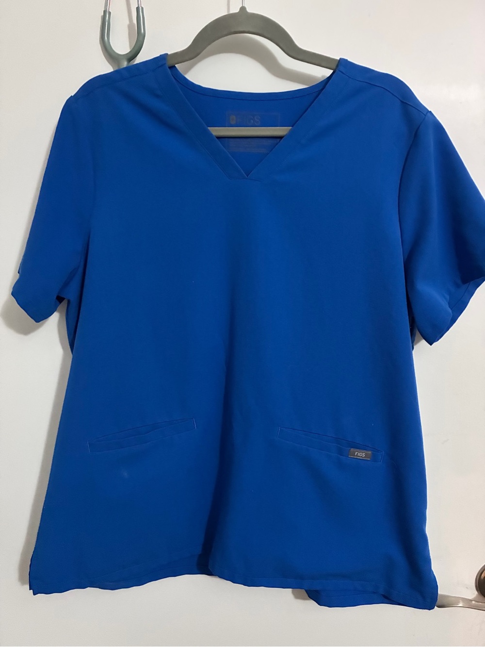 Figs Women's V-Neck Short Sleeve Scrub Top in Royal Blue